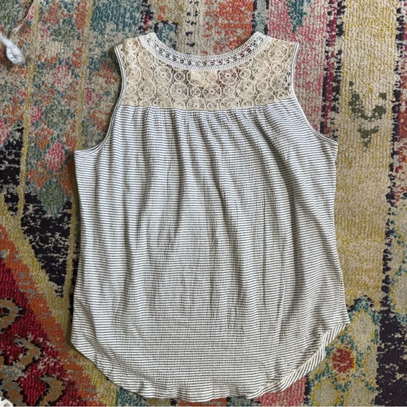 Anthropologie Maeve Navy and White Striped Crochet Babydoll Tank Top Medium - Picture 8 of 8